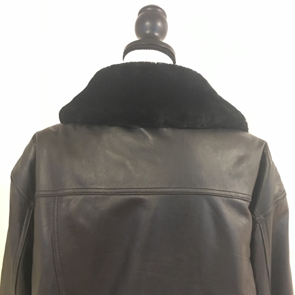 Shearling fur leather bomber jacket large black - Picture 4 of 8